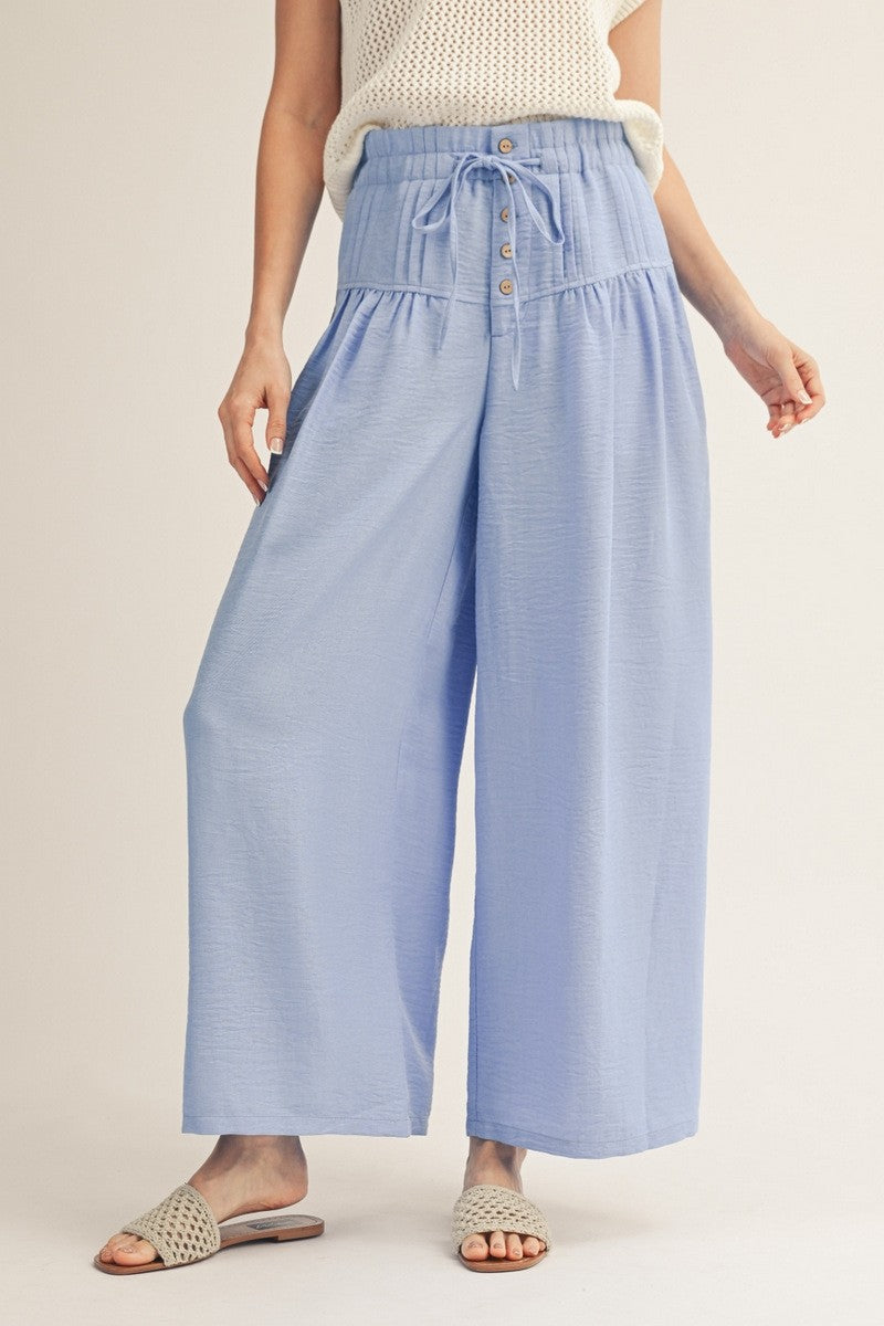 Drawstring Wasit Wide Leg Solid Pants