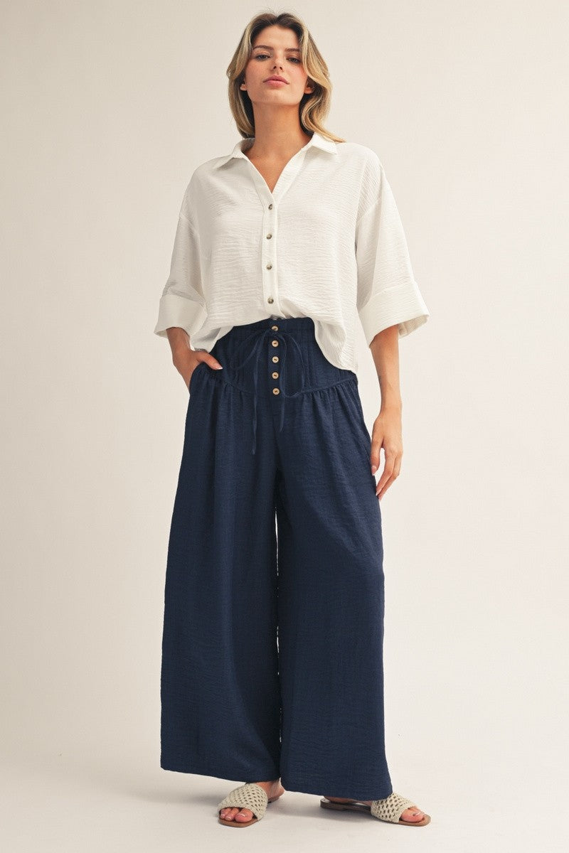 Drawstring Wasit Wide Leg Solid Pants