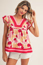 Flutter Sleeves Ginkgo Print Babydoll Top