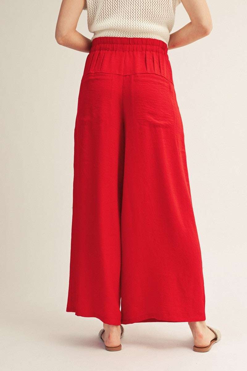 Drawstring Wasit Wide Leg Solid Pants