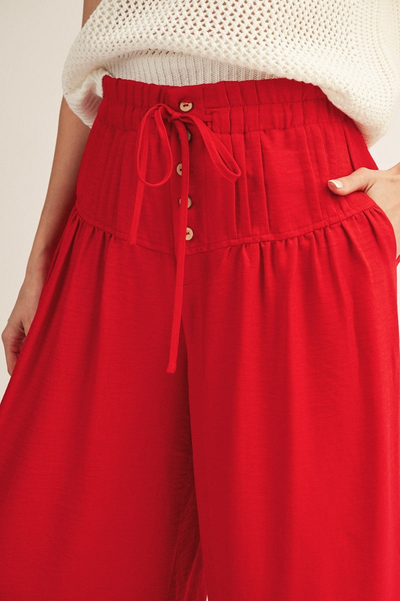 Drawstring Wasit Wide Leg Solid Pants