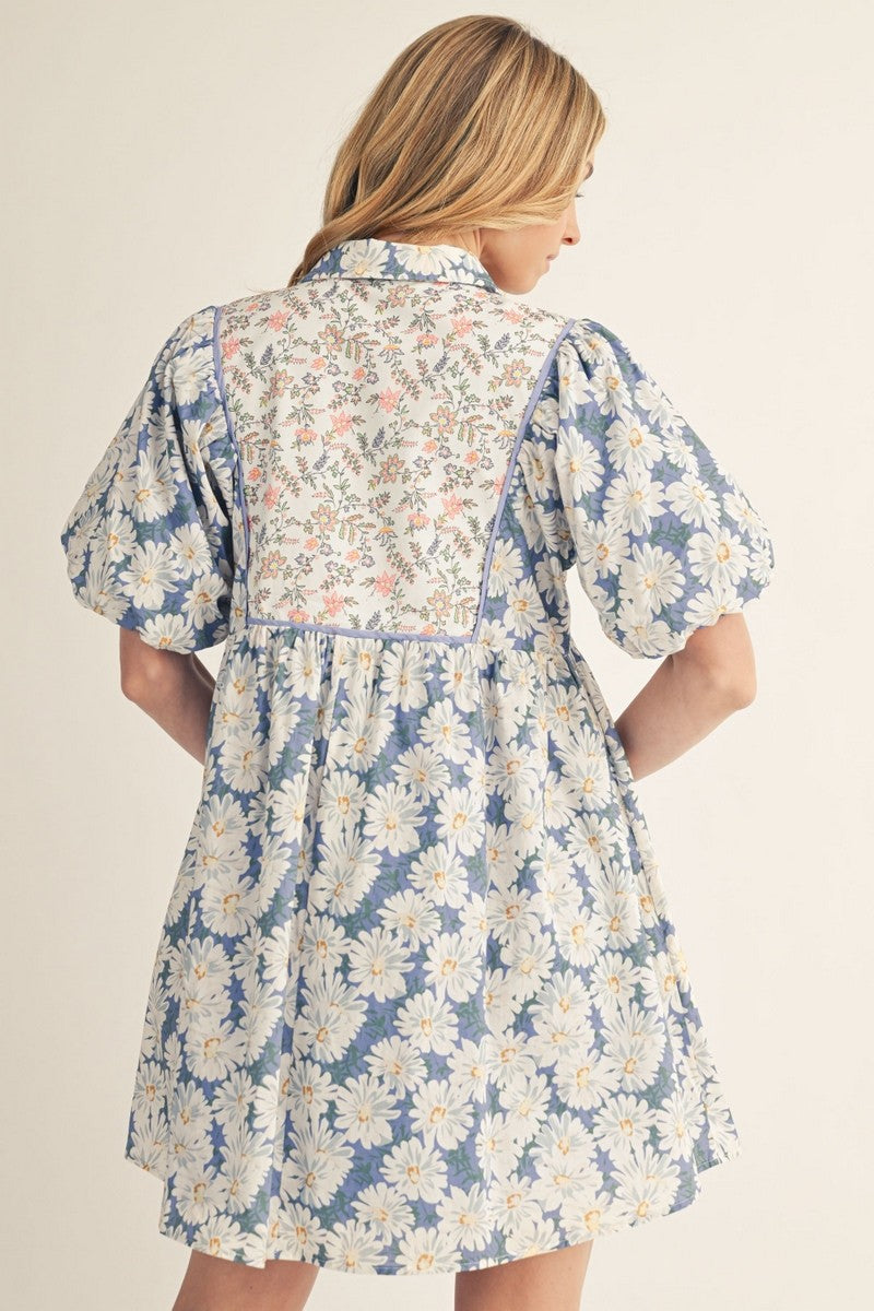 Puff Sleeves Floral Peasant Dress