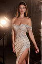 FULLY EMBELLISHED OFF THE SHOULDER EVENING GOWN